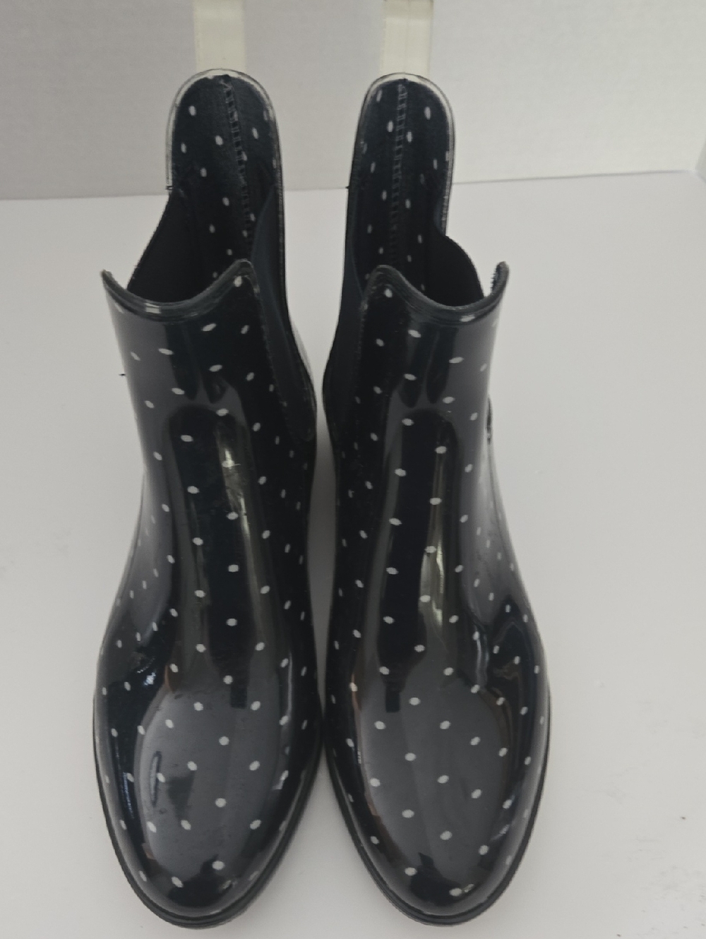 Joe Fresh Navy & White Polka Dot Glossy Ankle Rain Boots